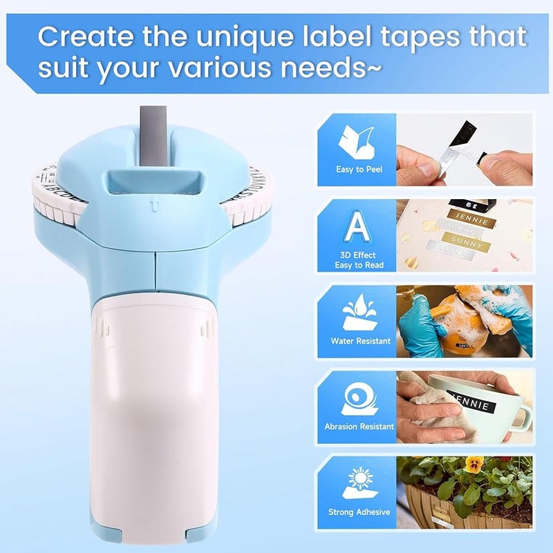 Portable 3D Embossing Label Printer Manual DIY Typewriter Blue - Image 2